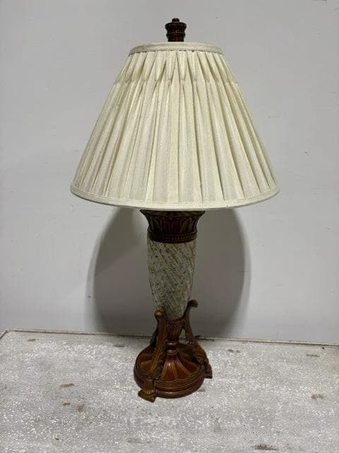 Dale Tiffany Glass And Bronze Table Lamp With Pleated Shade - Image 1