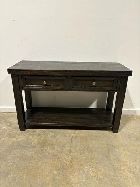 Dark Wood 2 Drawer Console Table with Bottom Shelf - Image 1