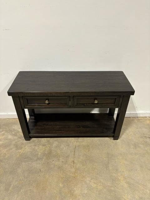 Dark Wood 2 Drawer Console Table with Bottom Shelf - Thumbnail 2