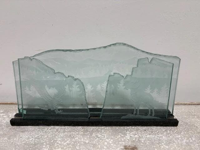 Etched & Sand Blasted Glass 3 Piece Nature Artwork by G. Thompson - Image 1