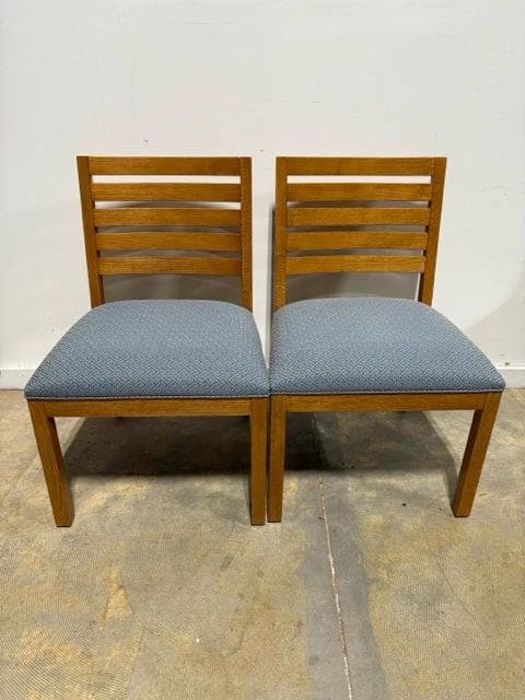 Set of 2 Ethan Allen Slatted Wooden Back Upholstered Dining Chairs - Image 1