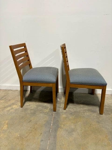 Set of 2 Ethan Allen Slatted Wooden Back Upholstered Dining Chairs - Thumbnail 3
