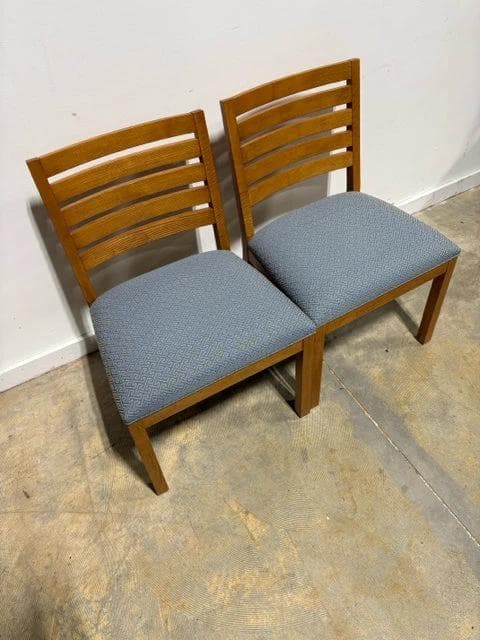 Set of 2 Ethan Allen Slatted Wooden Back Upholstered Dining Chairs - Thumbnail 2
