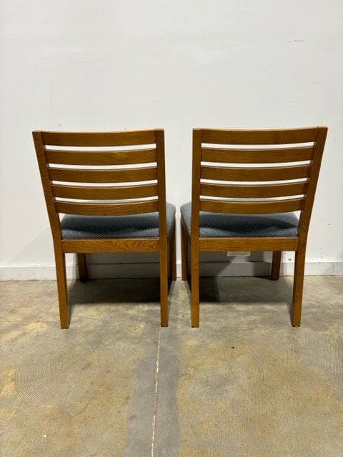 Set of 2 Ethan Allen Slatted Wooden Back Upholstered Dining Chairs - Thumbnail 4