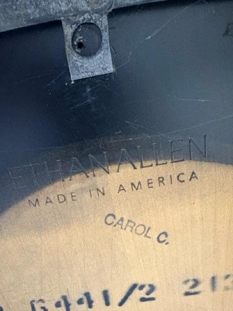 Set of 2 Ethan Allen Rubbed Pewter Metal Bar Stools with Wooden Seat - Thumbnail 4