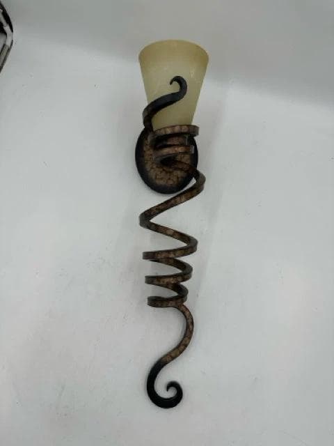 Set of 2 Swirl Metal Wall Sconces with Frosted Glass - Image 1