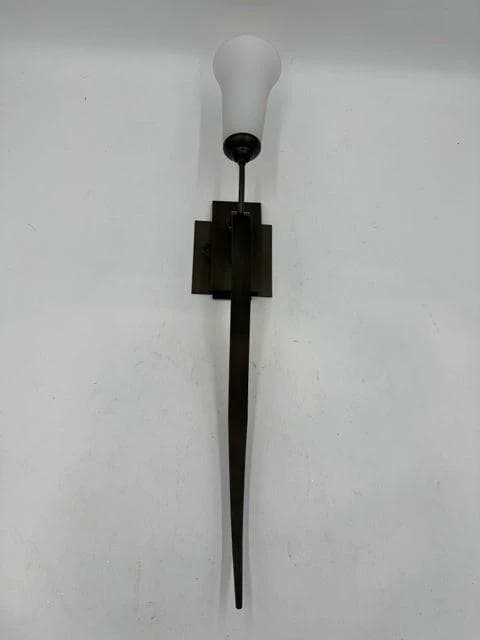 Set of 2 Black Metal Wall Sconces with Milk Glass - Image 1