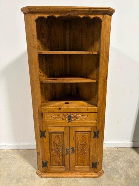 Carved Wooden Corner Cabinet With One Drawer And Two Doors - Image 1