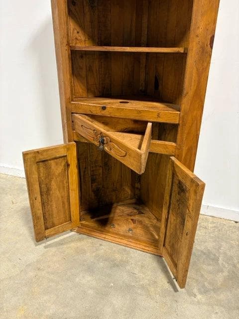 Carved Wooden Corner Cabinet With One Drawer And Two Doors - Thumbnail 3