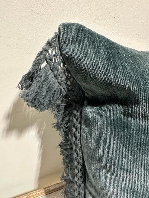 Dark Teal Down Filled Pillow with Fringe - Thumbnail 2