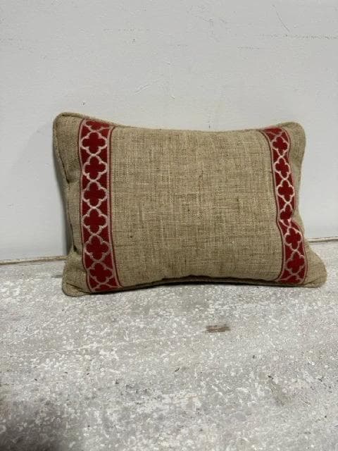 Burlap & Red Lumbar Pillow - Image 1