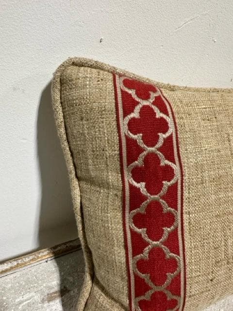 Burlap & Red Lumbar Pillow - Thumbnail 2