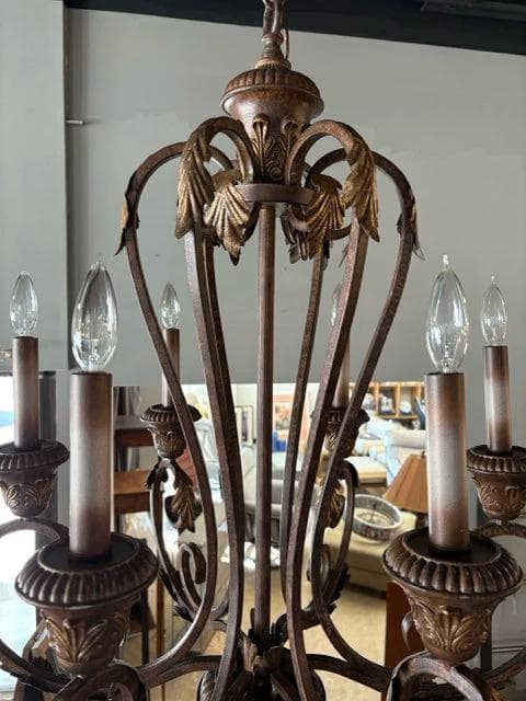 Six Light Bronze And Gold Chandelier - Thumbnail 2