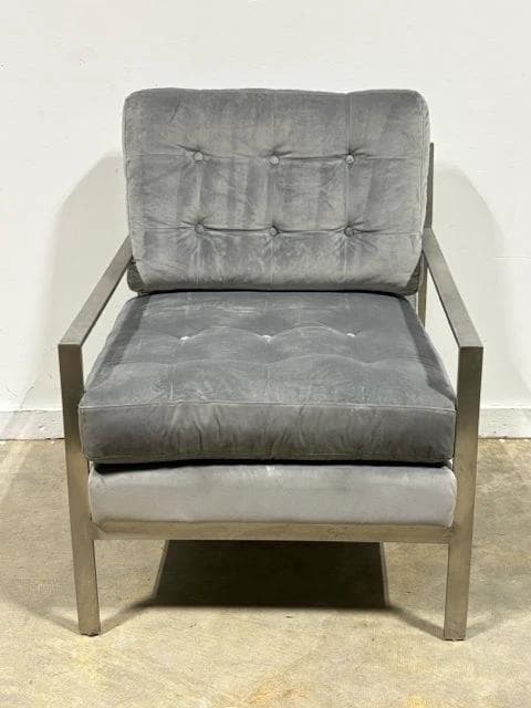 Grey Velvet And Chrome Arm Chair - Image 1