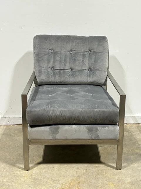 Grey Velvet And Chrome Arm Chair - Thumbnail 2