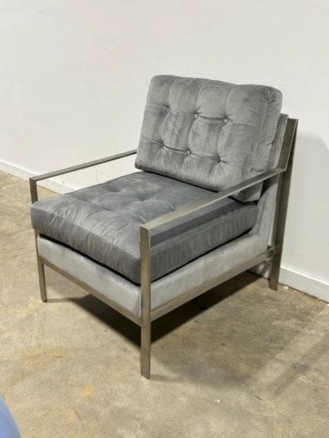Grey Velvet And Chrome Arm Chair - Thumbnail 3