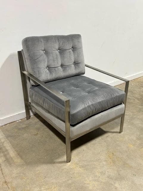 Grey Velvet And Chrome Arm Chair - Thumbnail 4