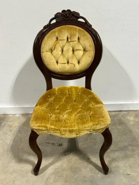 Victorian-Style Balloon Back Yellow Tufted Velvet Side Chair - Image 1