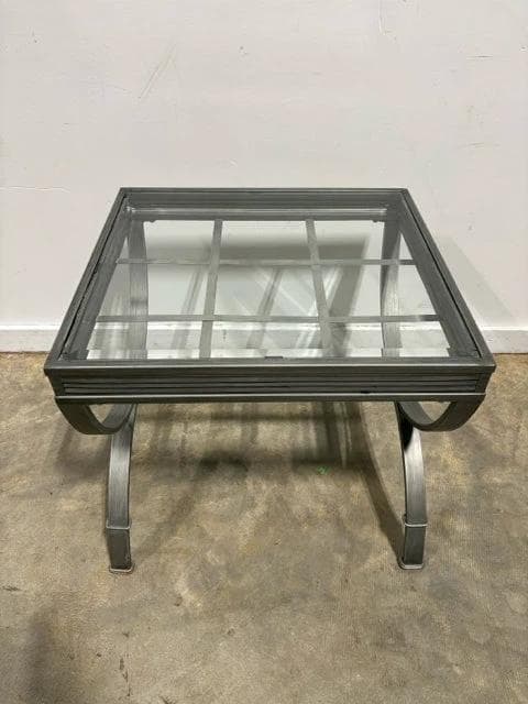 Silver Metal Lattice End Table With Beveled Glass Top - Image 1