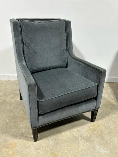 Vanguard Blue/Grey Herringbone Upholstered Chair with Silver Nailheads - Image 1