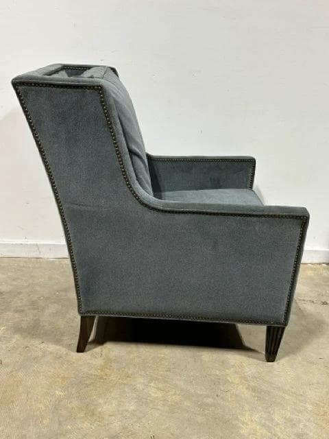 Vanguard Blue/Grey Herringbone Upholstered Chair with Silver Nailheads - Thumbnail 2