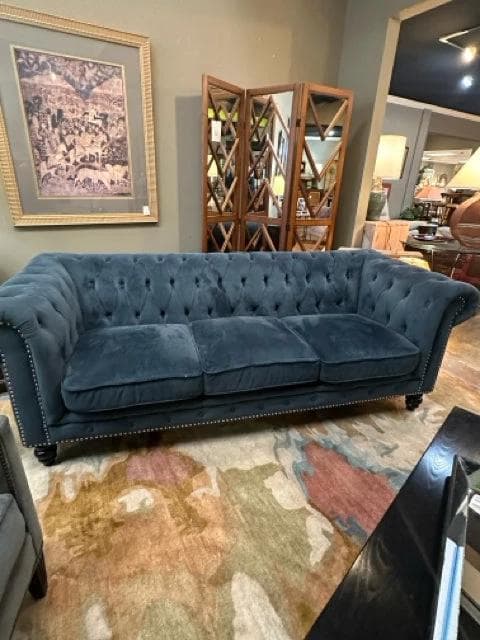 Abbyson Teal Tufted Chesterfied Sofa with Silver Nailheads - Image 1