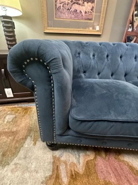 Abbyson Teal Tufted Chesterfied Sofa with Silver Nailheads - Thumbnail 2