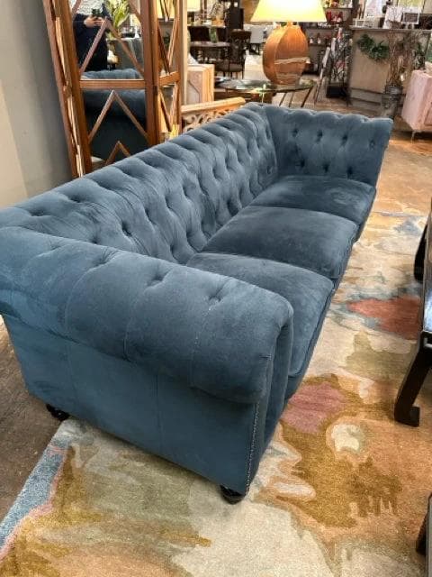 Abbyson Teal Tufted Chesterfied Sofa with Silver Nailheads - Thumbnail 6