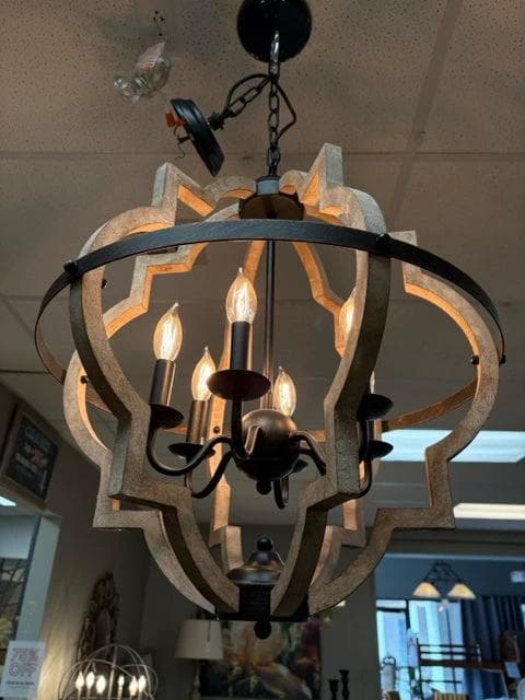 Rustic Wood And Metal Chandelier - Image 1