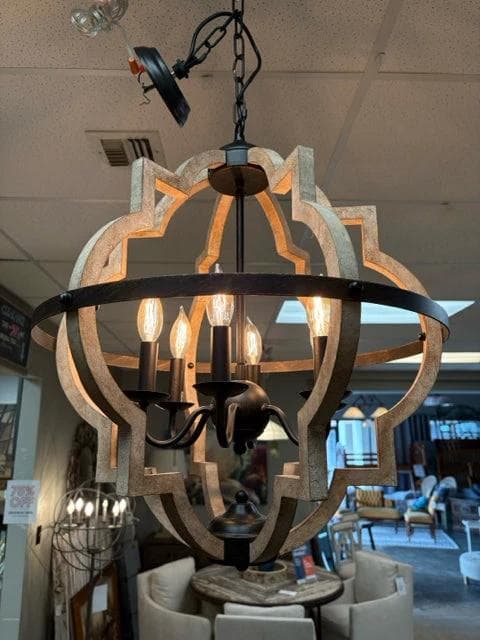 Rustic Wood And Metal Chandelier - Thumbnail 2