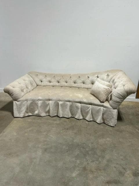 Velvet Tufted Skirted Sofa with 2 Lumbar Pillows - Image 1