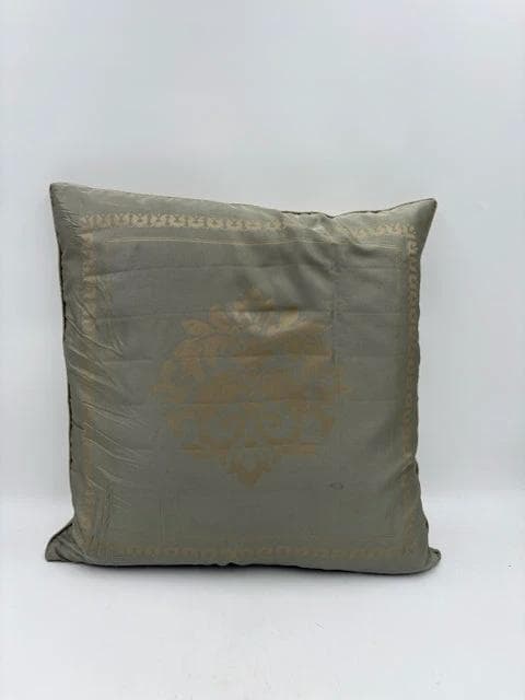 Down-Filled Blue And Tan Damask Pillow - Image 1