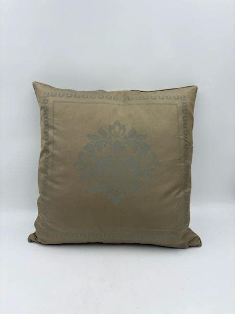 Down-Filled Blue And Tan Damask Pillow - Thumbnail 2