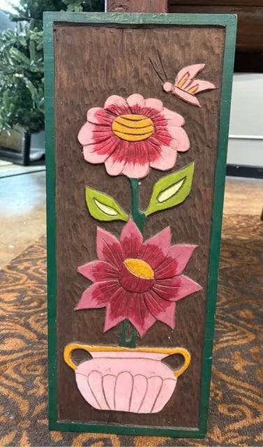 Original Carved And Painted Flower Wall Decor - Image 1