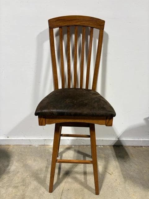 Set of 2 Country Home Furniture Pecan Bar Stools with Brown Suede Seats - Thumbnail 2