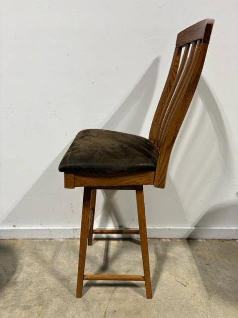 Set of 2 Country Home Furniture Pecan Bar Stools with Brown Suede Seats - Thumbnail 4