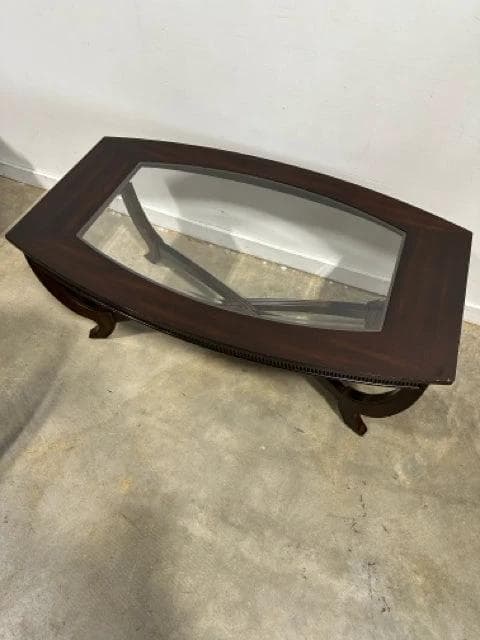 Luck Furniture Wooden Rectangle Coffee Table with Glass Insert - Thumbnail 3