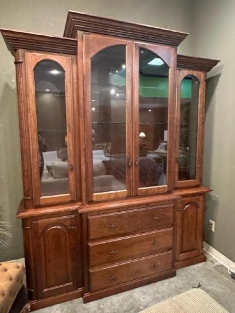 Custom Wood Products Lighted Hutch with 4 Doors & 3 Drawers - Image 1