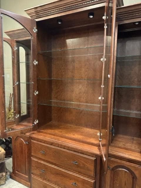 Custom Wood Products Lighted Hutch with 4 Doors & 3 Drawers - Thumbnail 4