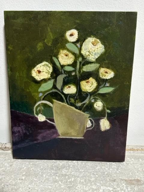 Fancy Flowers Acrylic Original Art on Wooden Panel By Lisa Graham - Image 1