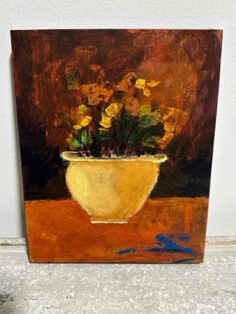 A Pot Of Autumn Acrylic Original Art on Wooden Panel By Lisa Graham - Image 1