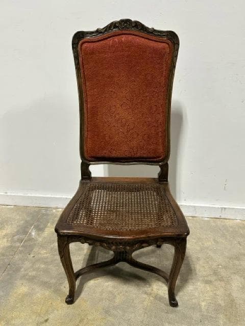 French Provencial Side Chair With Cane Seat And Dark Red Back - Image 1