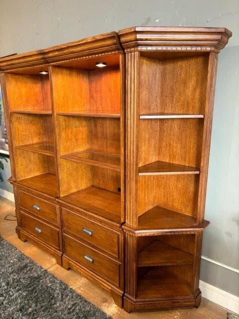 Ashley Lighted Oak 4 Piece Shelf Unit with 4 Drawers - Thumbnail 2