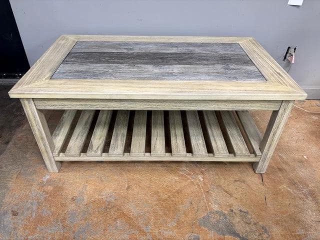 Ashley Distressed Grey & Cream Rectangular Cocktail Table - Image 1