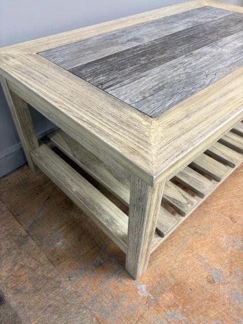 Ashley Distressed Grey & Cream Rectangular Cocktail Table - Thumbnail 2