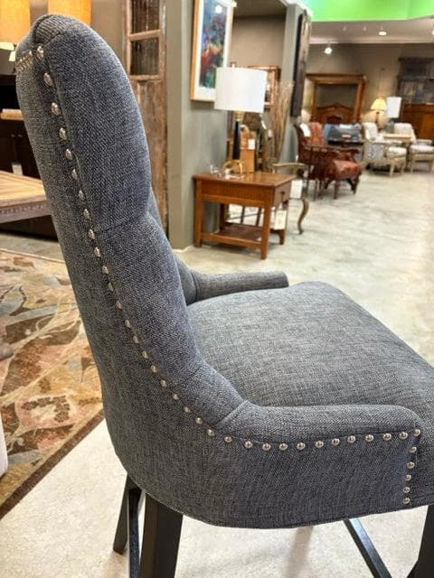 Set of 2 Grey Upholstered & Wood Bar Stools - Thumbnail 3