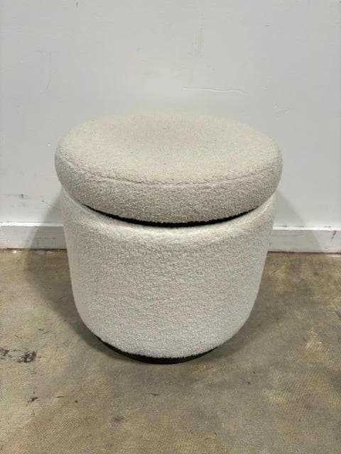 Ivory Round Storage Ottoman - Image 1