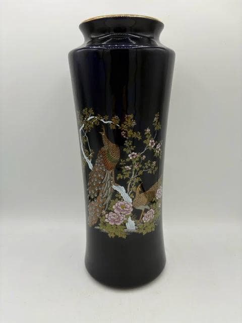 Japanese Cobalt Blue Cloisonné Vase with Peacock - Image 1
