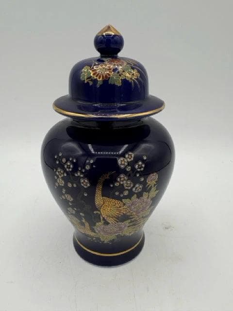 Japanese Cobalt Blue Cloisonné Ginger Jar with Peacock - Image 1