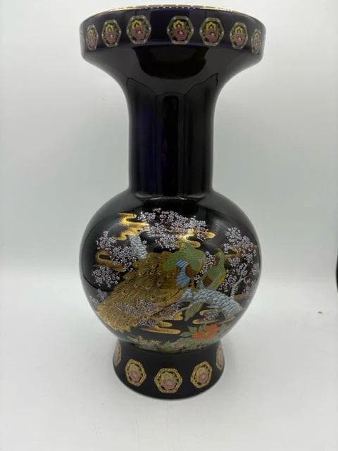 Japanese Cobalt Cloisonné Vase with Peacock - Image 1